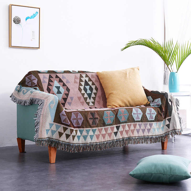 Chăn Thảm Phủ Sofa Hình Trừu Tượng Xanh Nâu