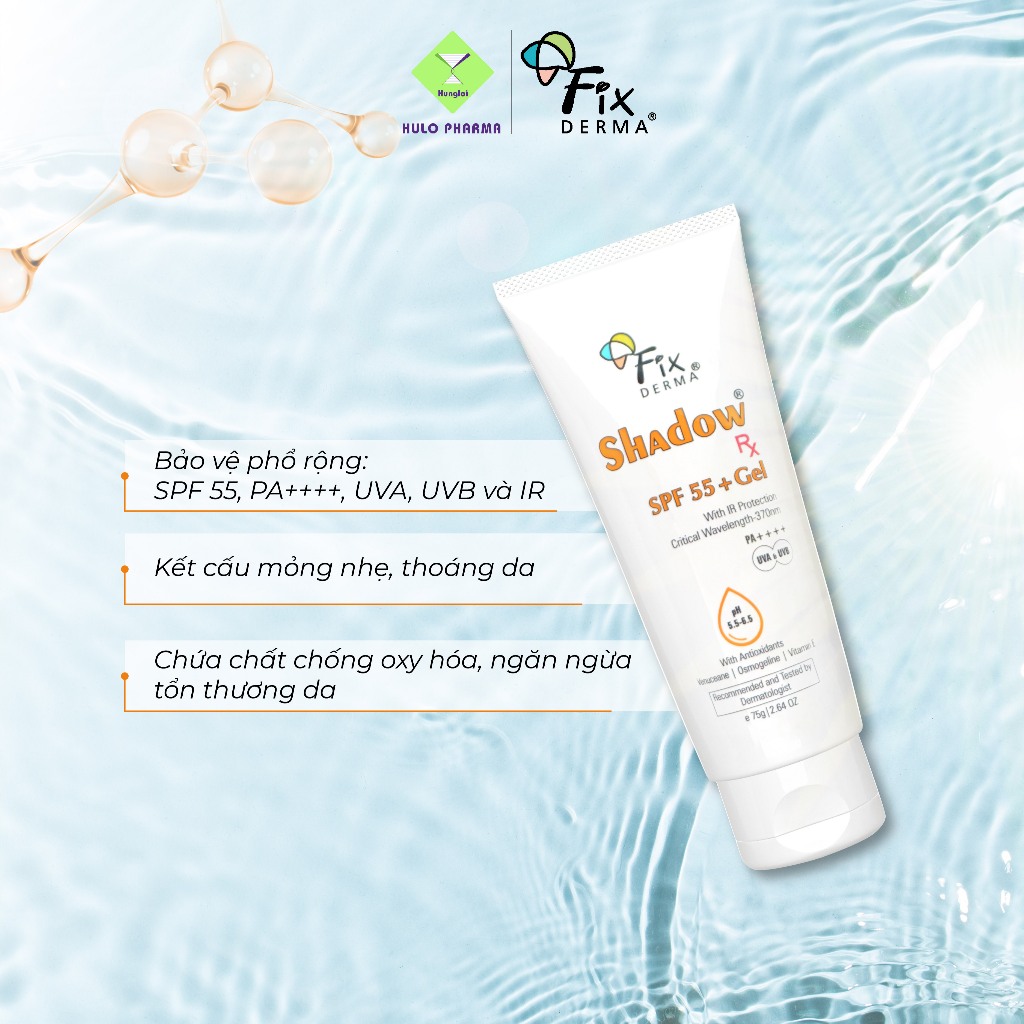 Kem Chống Nắng FIXDERMA Shadow SPF 55+ Gel Cho Da Dầu Mun, Giúp Bảo Vệ Da 75g [Hùng Lợi]