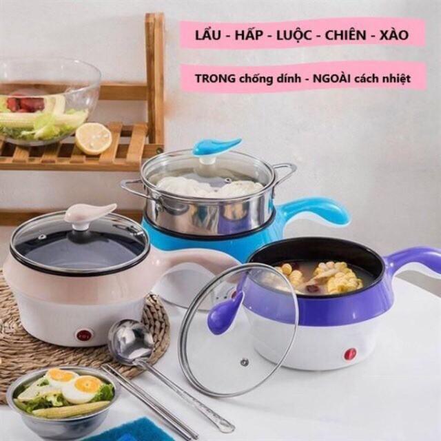 Nồi Lẩu Điện FREESHIP️ Nồi Lẩu Mini Chống Dính Hai Tầng Đa Năng Tặng Kèm Khay Hấp - GD117