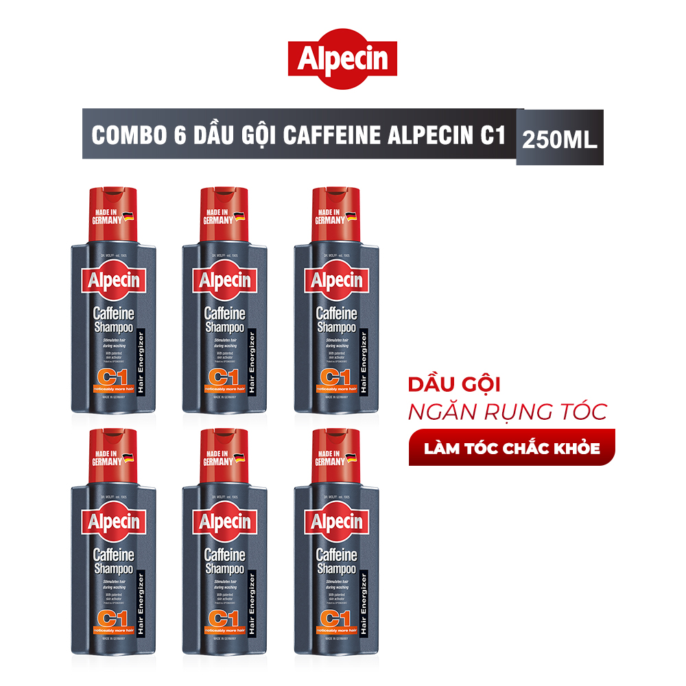 Combo 6 Dầu gội Caffeine Alpecin C1 250ml, ngăn rụng tóc và kích thích tóc mọc chắc khỏe, cho nam