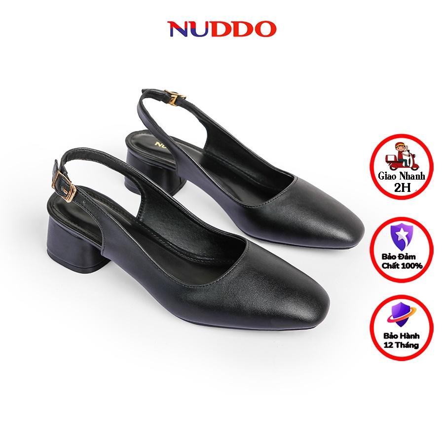 Giày Slingback cao gót nữ công sở NUDDO mũi vuông gót trụ vuông 3 phân da lì mềm mại_NUS706