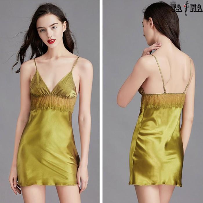 Váy ngủ - đầm ngủ lụa cao cấp phối ren 2 dây