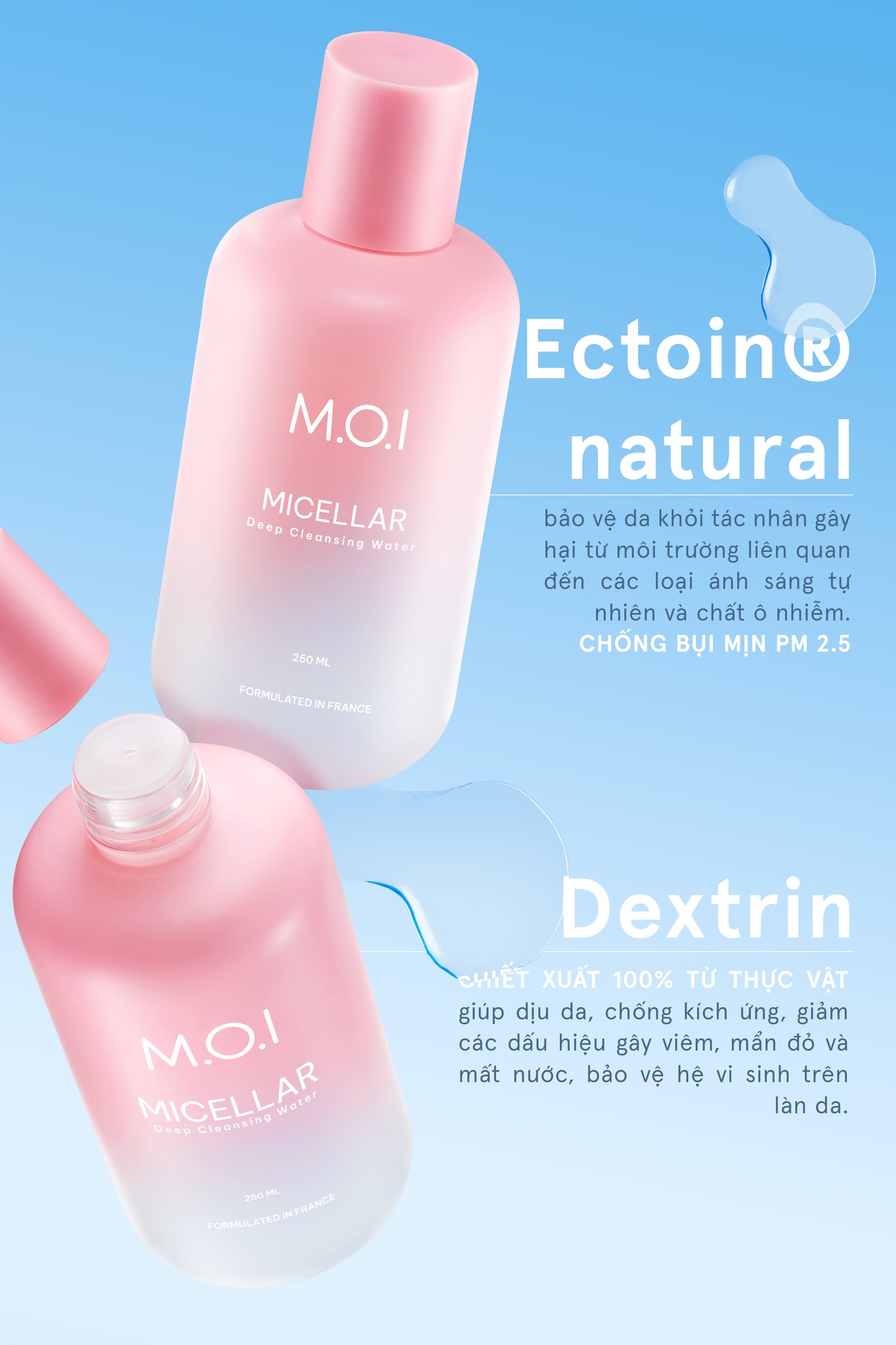 Nước tẩy trang M.O.I Micellar Deep Cleansing Water sạch sâu dịu nhẹ  250ml