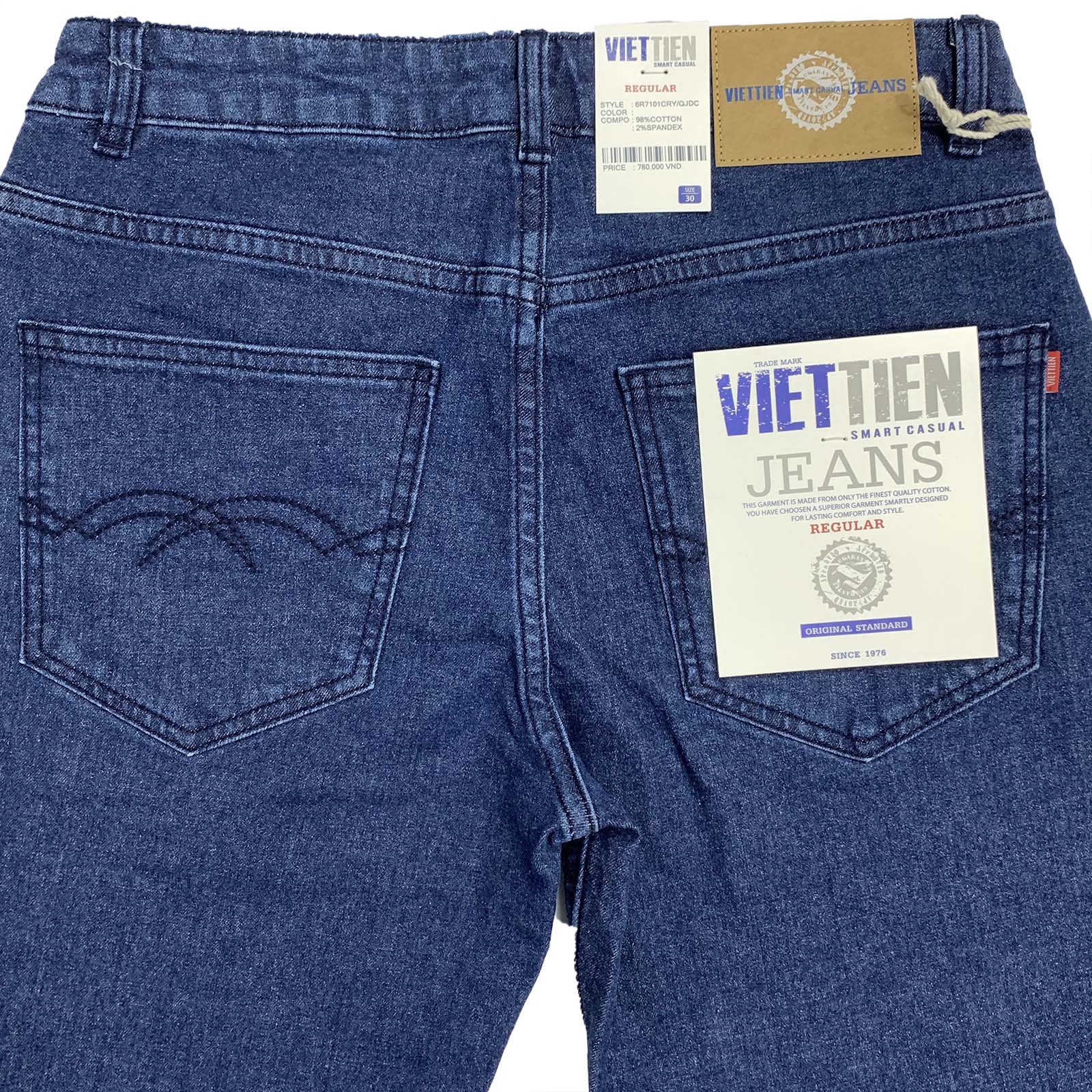 Viettien - Quần Jeans nam 6R7101 phom dáng Regular may rộng màu xanh đậm