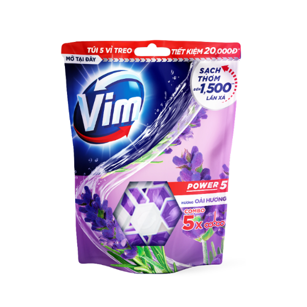 Combo 5 Bộ Viên Treo Vệ Sinh Bồn Cầu Vim Power 5 | Sạch Thơm Đến 300 Lần Xả (50g-55g/viên)