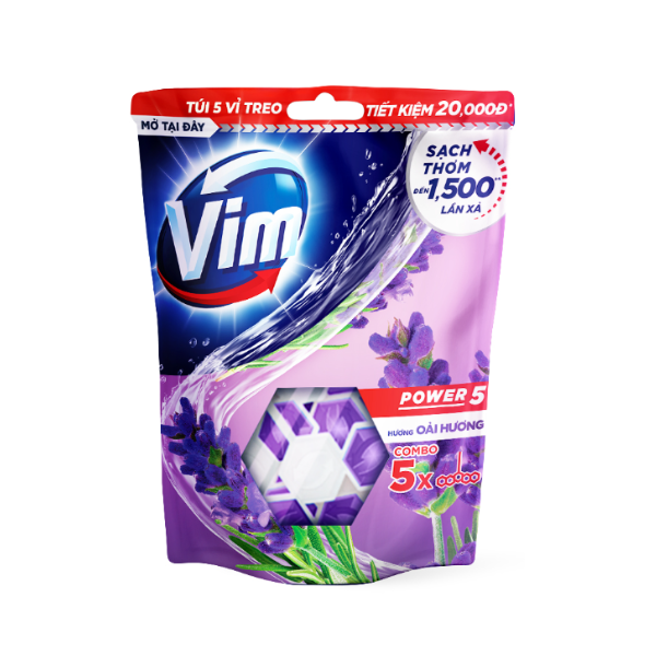 Combo 5 Bộ Viên tẩy bồn cầu Vim Power 5 Hương Lavender 275G (5x55G)