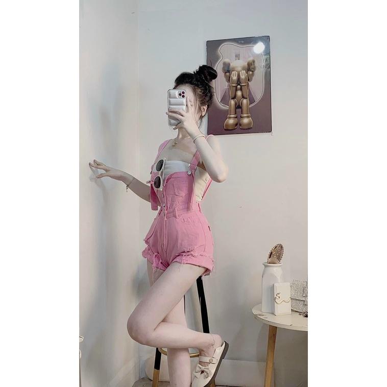 Quần yếm jean nữ rách tua ống phối hàng nút trước mẫu hot trean Thuydieushop97 yj1