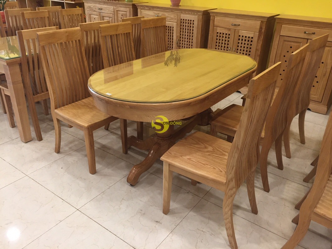 Bộ bàn ăn gỗi sồi 6 ghế bàn oval siêu tiết kiệm