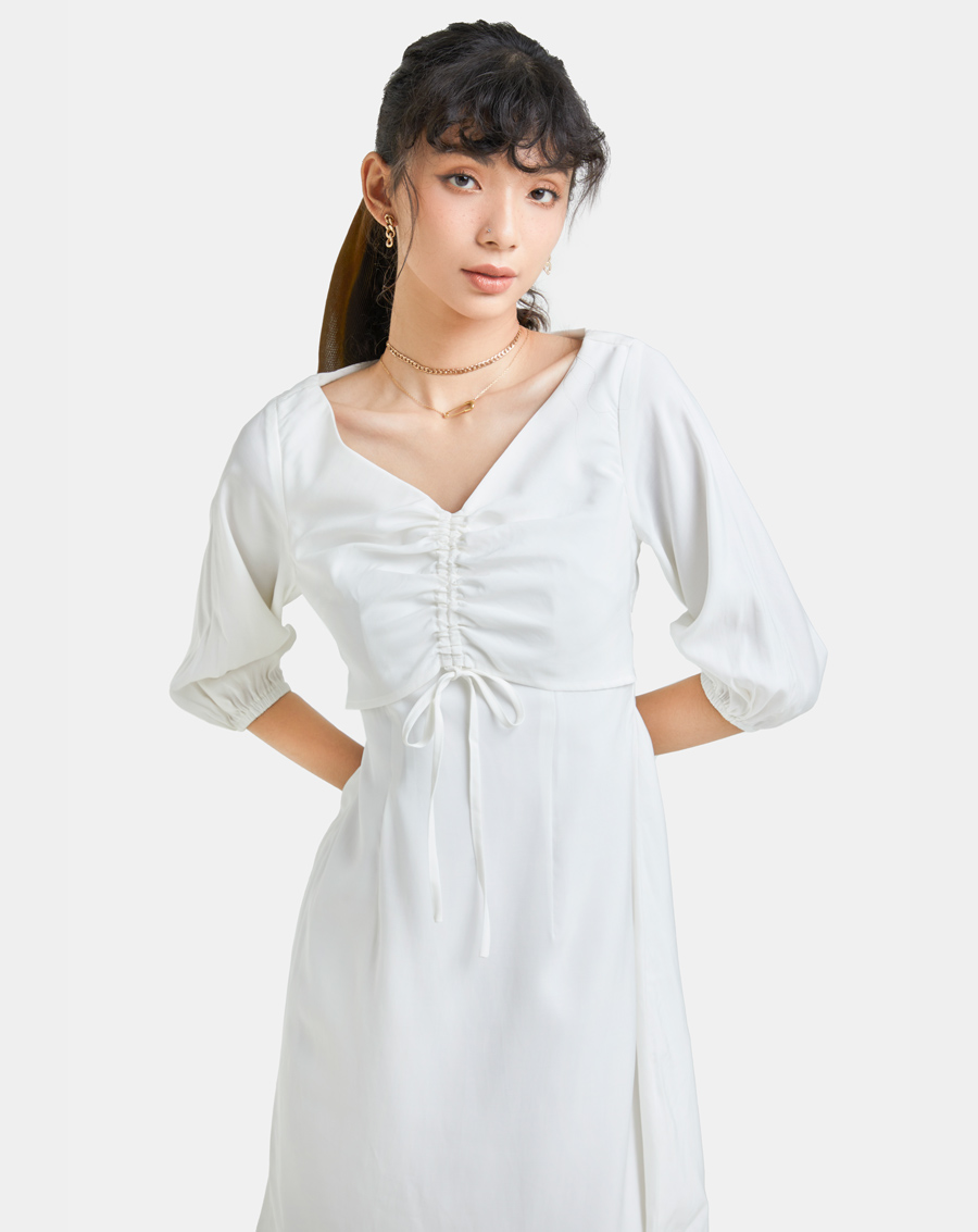 Đầm Lửng Thời Trang JUNO Mini Tay Lỡ Rút Dây JNDLU015