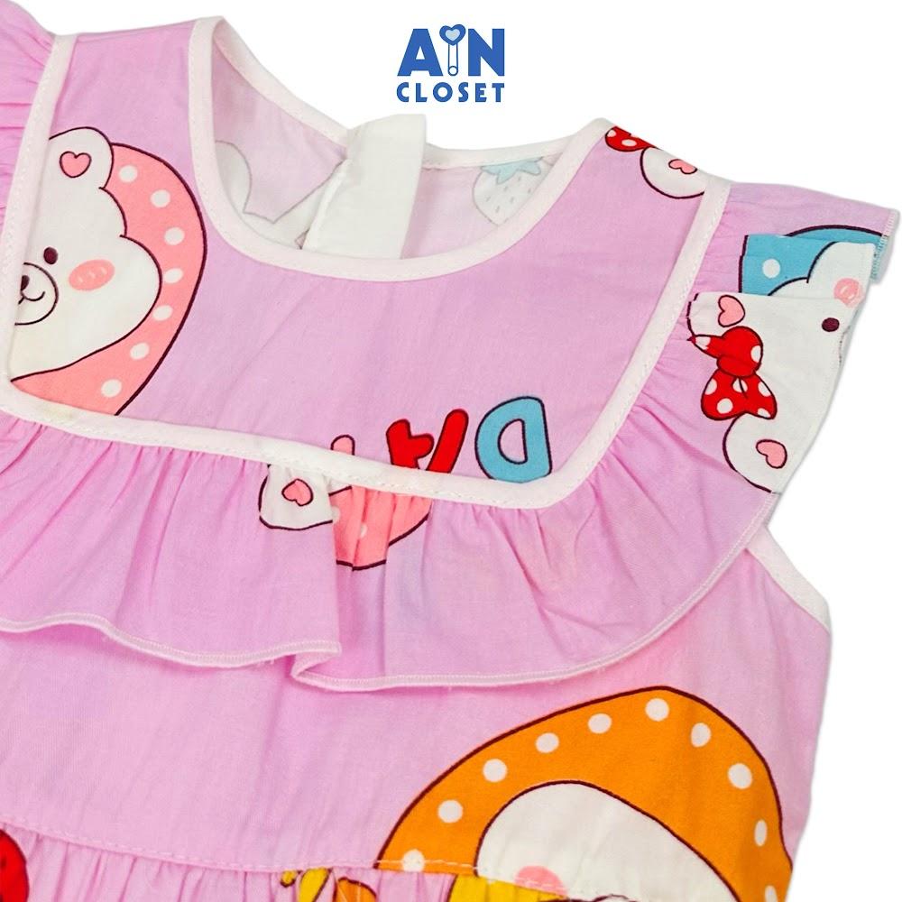Đầm bé gái họa tiết Gấu Trắng nền hồng cotton - AICDBG3Q6CXR - AIN Closet