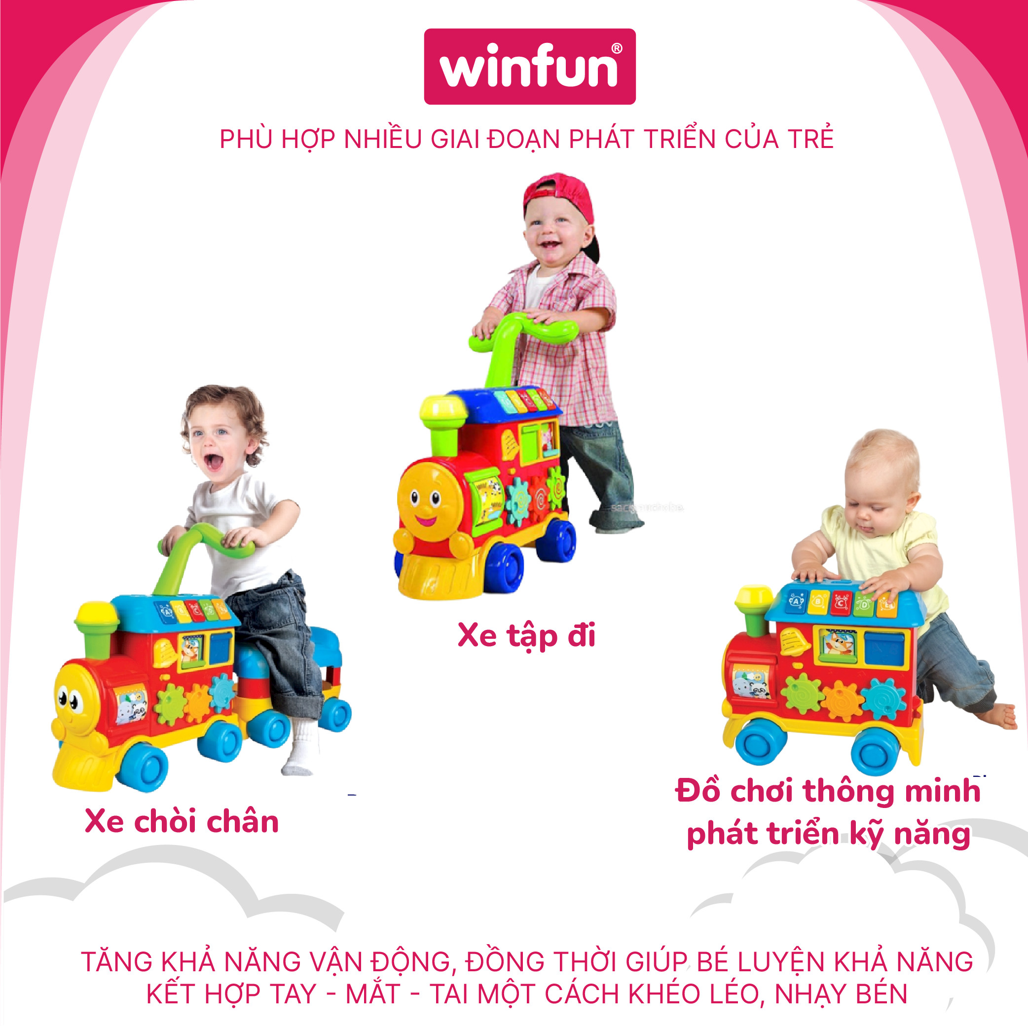 Xe Tập Đi Hình Tàu Hoả Kết Hợp Xe Chòi Chân 2 In 1 Winfun 0803