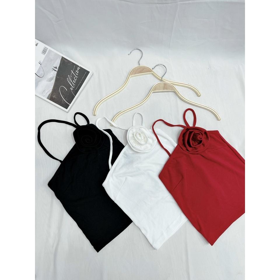 ÁO CROPTOP ÔM BODY ĐÍNH HOA HỒNG DÂY CHÉO CỰC SEXY VÀ SANG TRỌNG