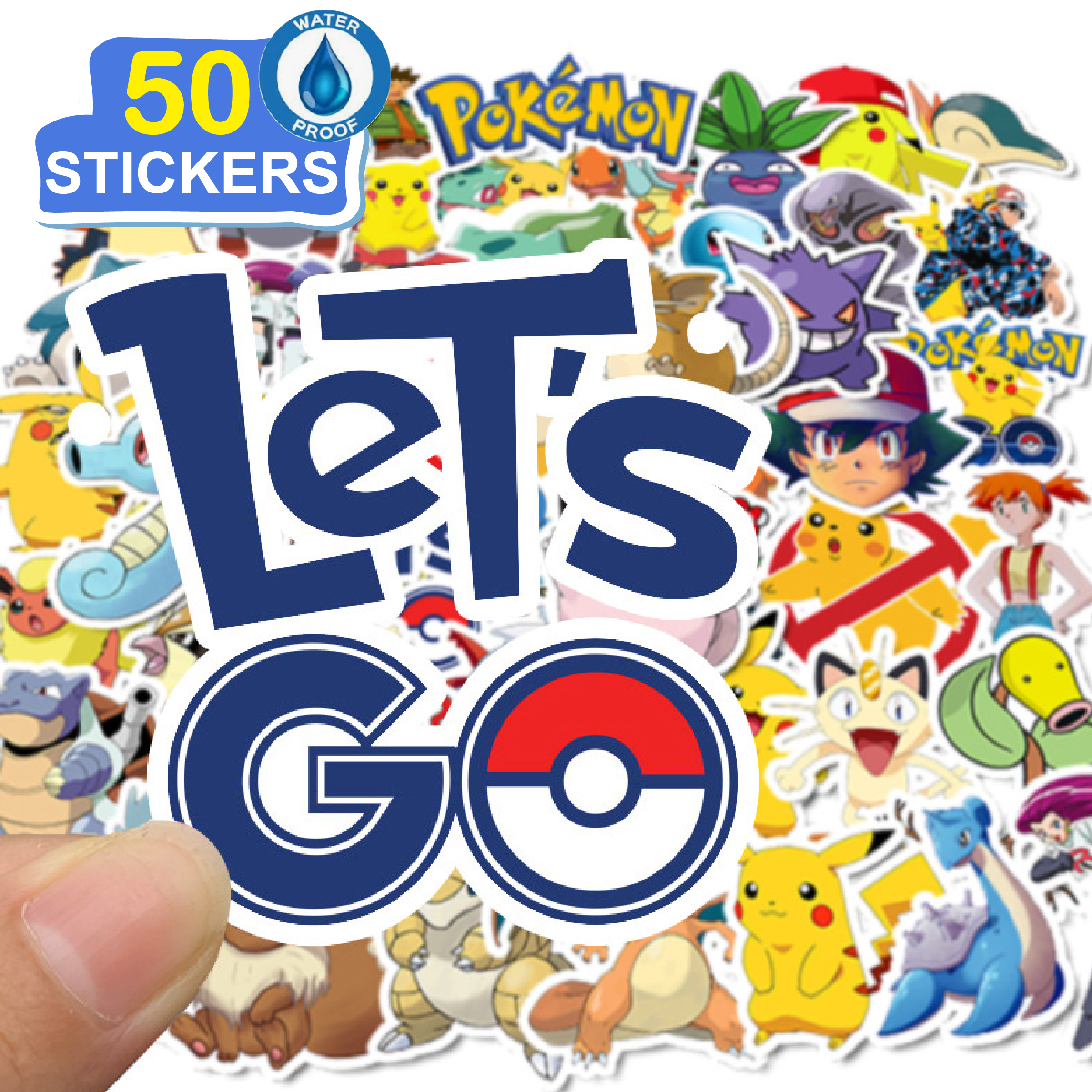 50 Stickers hoạt hình Pokemon hình dán dễ thương trang trí laptop, điện thoại, ipad, cốc nước, sổ tay, vali du lịch, scooter, ván trược - Chống thấm nước - FiDi