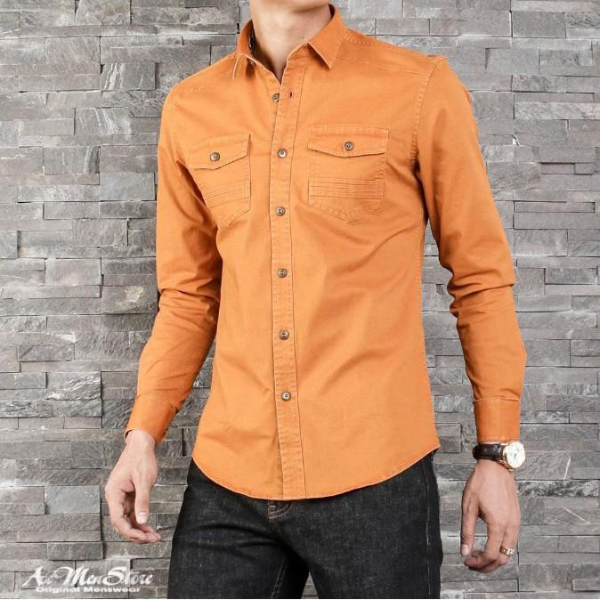 Áo sơ mi nam denim MUSLAND cổ bẻ phối túi ngực 5 màu thời trang 2020A500