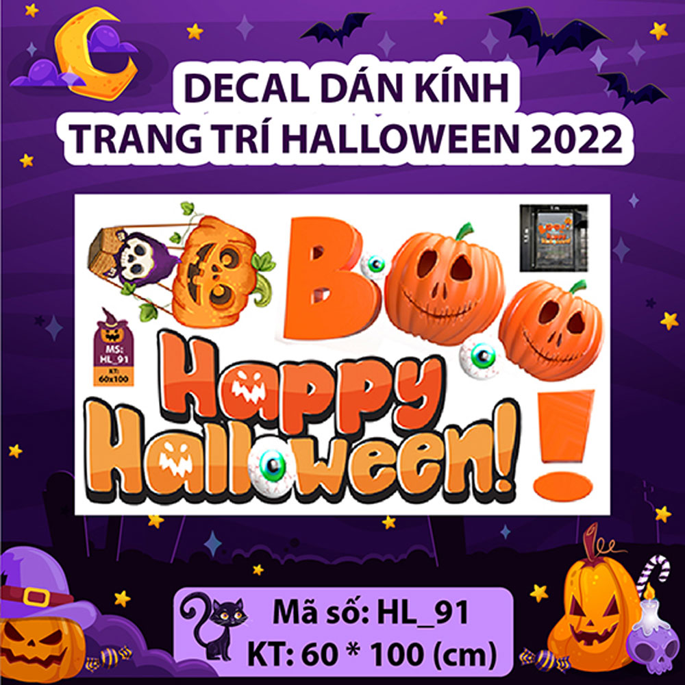 [2.5m x 3m] Decal trang trí Halloween - Bầy ma trong nông trại bí ngô HLC106