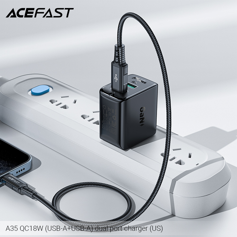 Sạc Acefast QC18W 2 cổng USB-A (US) - A35 Hàng chính hãng Acefast