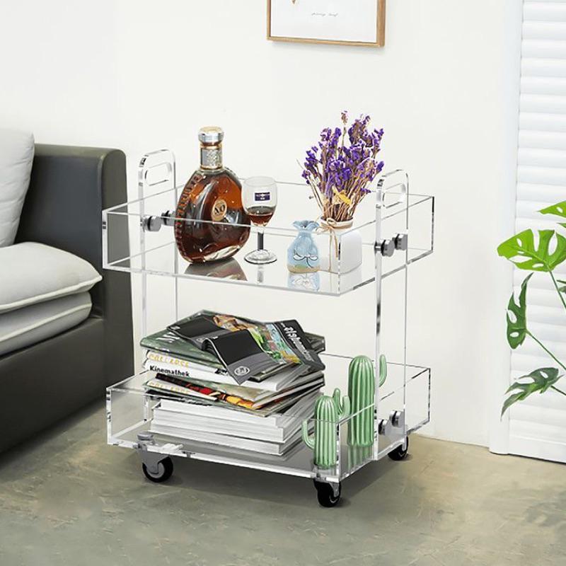 Xe đẩy Mica, 2 Tầng, dày 4mm 5mm,bàn mica có bánh xe xoay có thể khóa, Kệ mica cho Văn phòng, phòng khách
