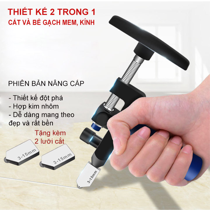 Bộ dụng cụ cắt kính, gạch men dùng tay 2 trong 1 làm bằng hợp kim nhôm tặng kèm 2 đầu lưỡi