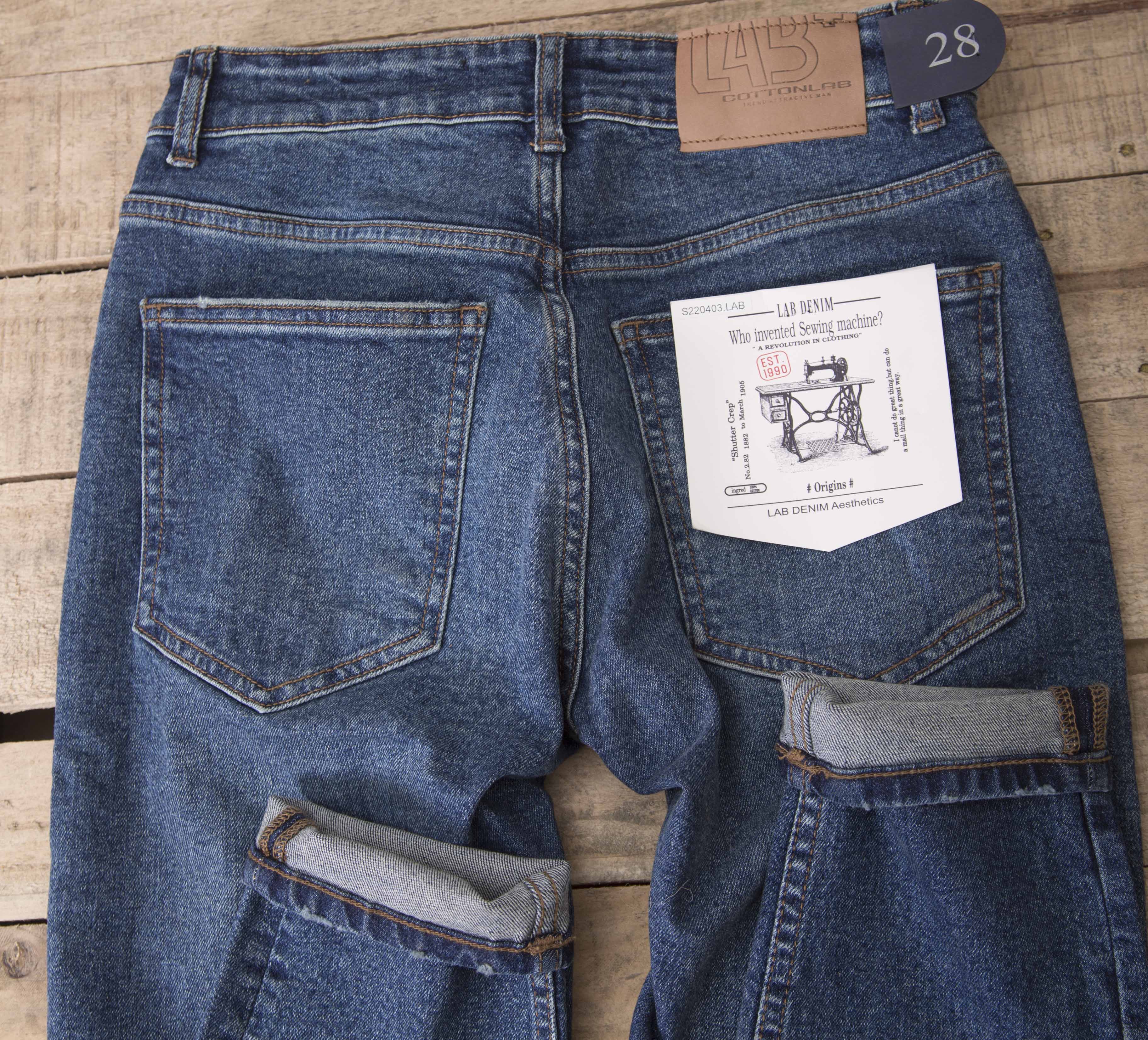 Quần jean nam cao cấp màu xanh đậm vintage rách mài nhẹ thương hiệu cottonlab - LAB220403