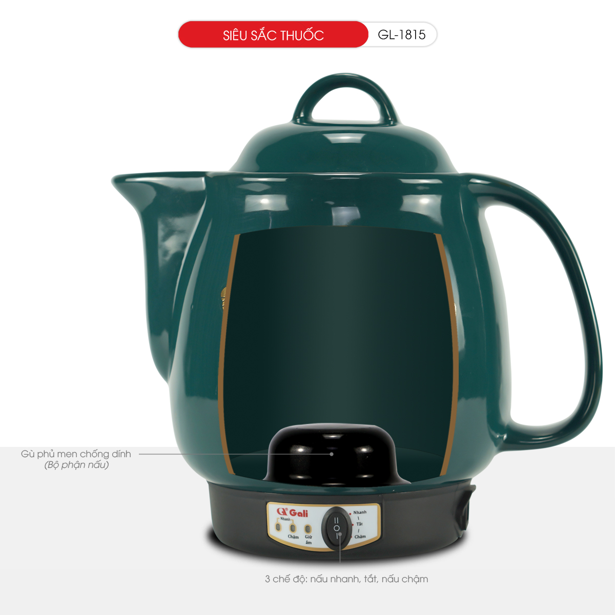 Ấm sắc thuốc tự động 4L GL-1815 - 450W, Ấm nấu thuốc tự động siêu tiện lợi, an toàn. Hàng chính hãng bảo hành 24 Tháng