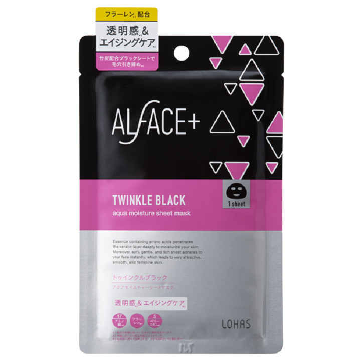 Mặt Nạ Than Tre Siêu Dưỡng Ẩm Nhật Bản Alface Aqua Moisture Sheet Mask Twinkle Black, Dành Cho Da Nhăn, Lão Hóa, Với 17 Loại Axit Amin, Chất Chống lão Hóa, Vitamin C, Mật Ong