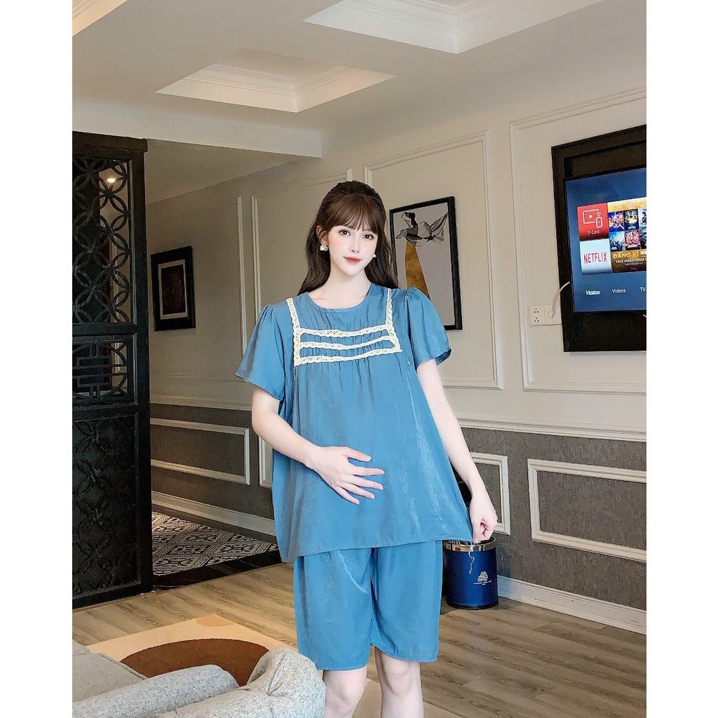 Bộ đồ bầu cộc tay ba ren ngực kết hợp sau sinh M52 - bauxinh