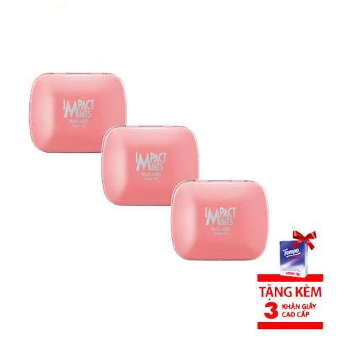 [combo 3 hộp] Kẹo bạc hà không đường Impact Mints - hương đào 14g (tặng kèm 3 gói Tempo)