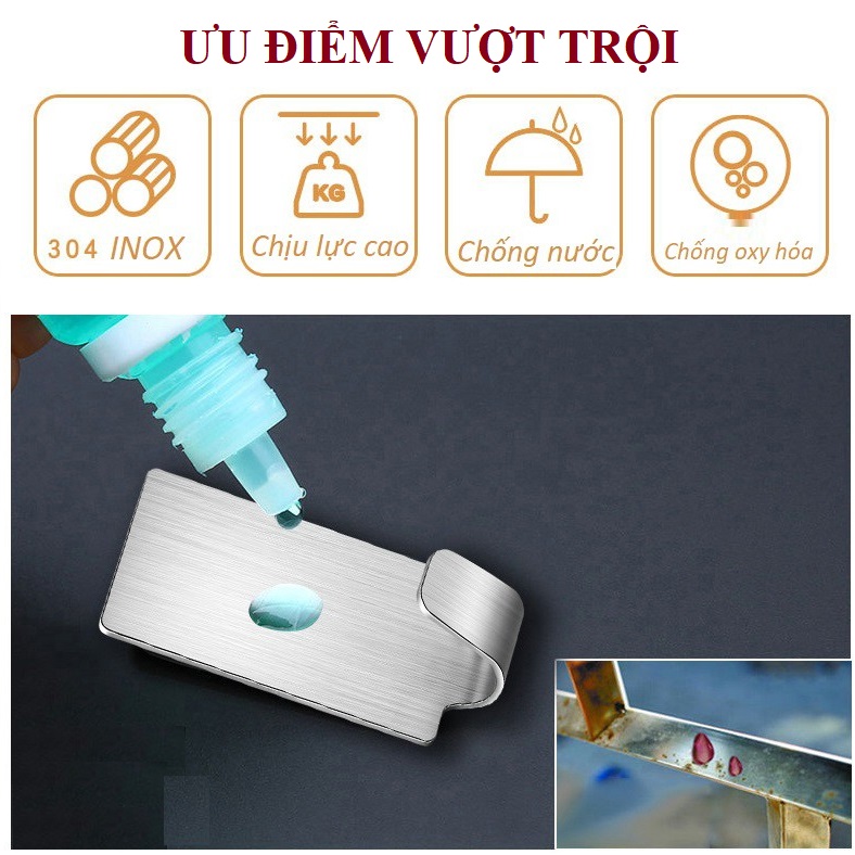 Bộ 10 Móc Treo Đồ Dán Tường Chữ Nhật Dẹt Inox 304 Nhỏ Gọn Bền Đẹp