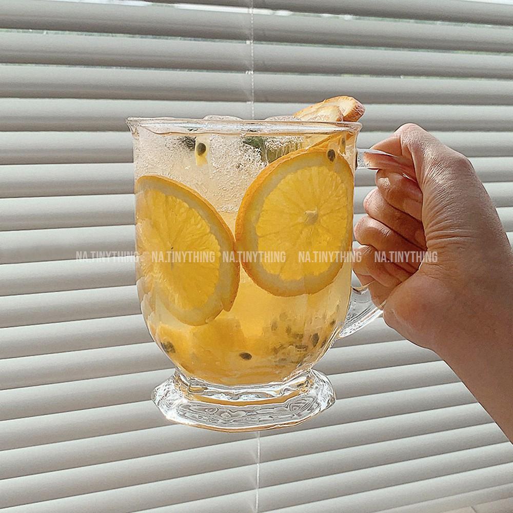 Ly cốc thuỷ tinh trong suốt có tay cầm dung tích lớn dùng uống trà sữa cà phê phong cách Hàn Quốc - NA0046