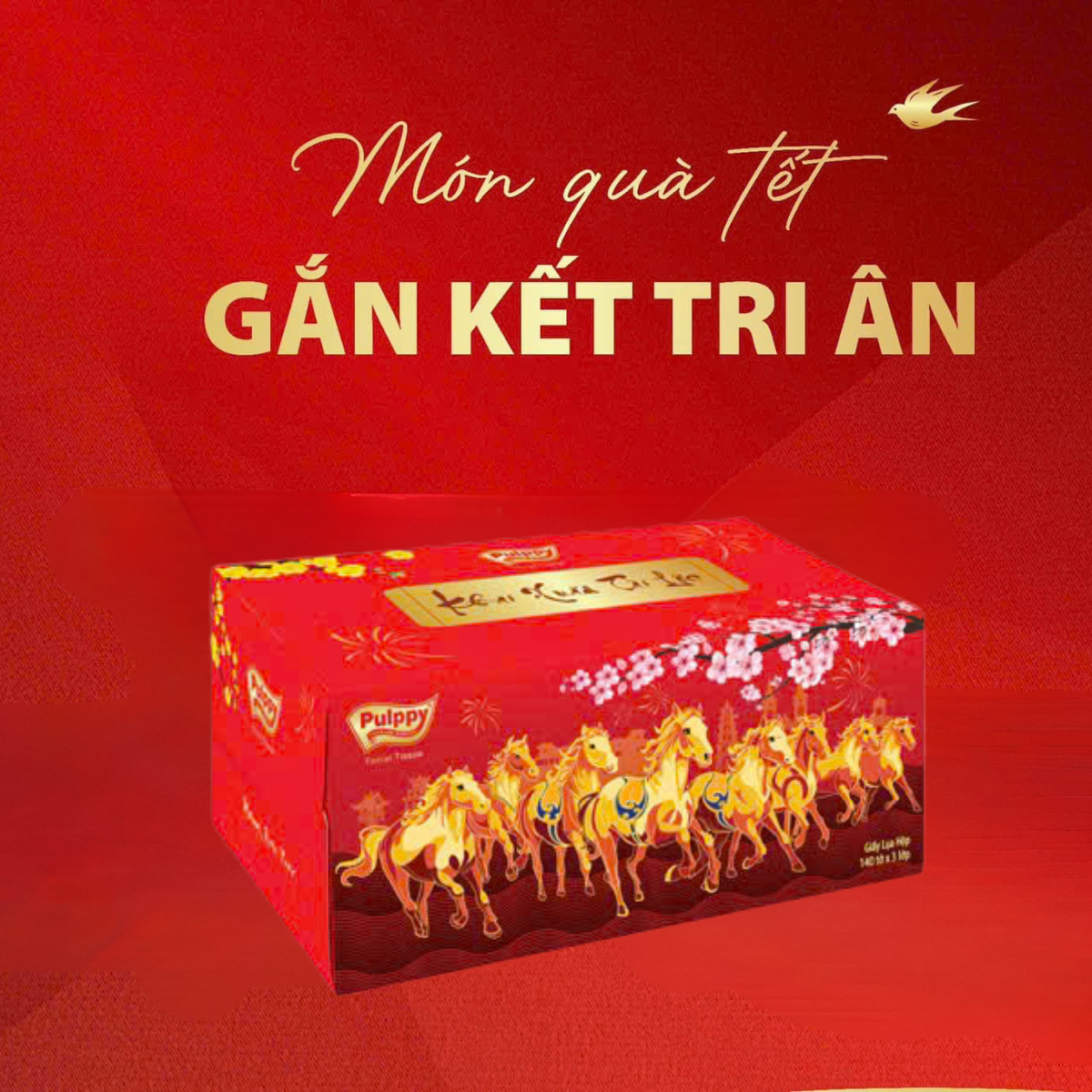 [Mua 3 Tặng Quà] Khăn Giấy Tết Bính Ngọ 2026 Pulppy 3 Lớp Màu Đỏ May Mắn