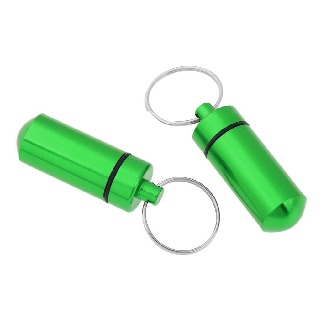 2Pcs Waterproof Aluminum Pill Box Case Bottle Cache Drug Holder Keychain