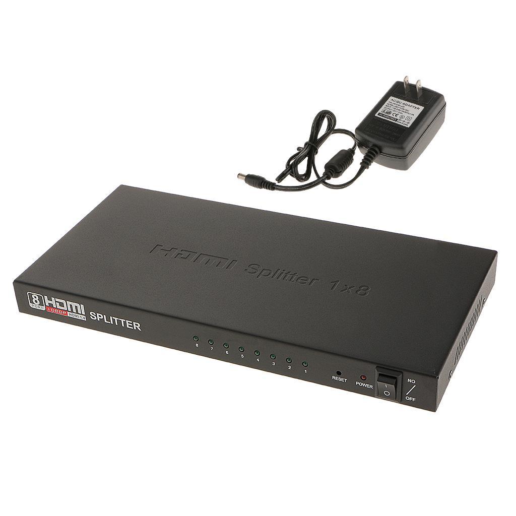 Full HD 1x8 Port HDMI Splitter Amplifier Repeater 3D 1080p Female Switch US Plug