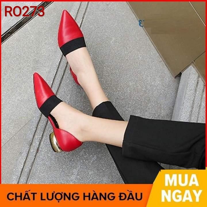 Giày sandal nữ cao gót 2 phân hai màu đỏ kem hàng hiệu rosata ro273