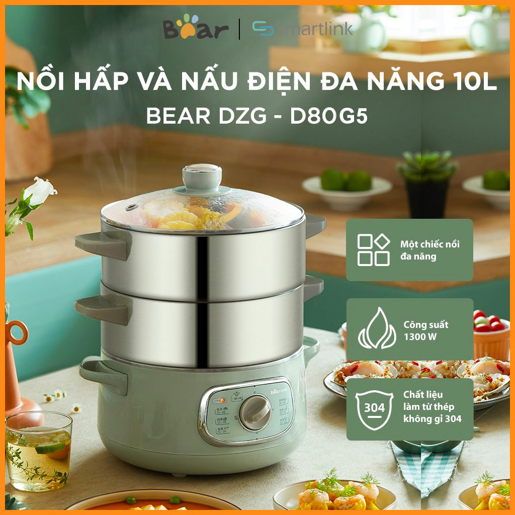 Nồi Hấp và Nấu Lẩu Điện Đa Năng 10L Bear DZG-D80G5 - Hàng Chính Hãng