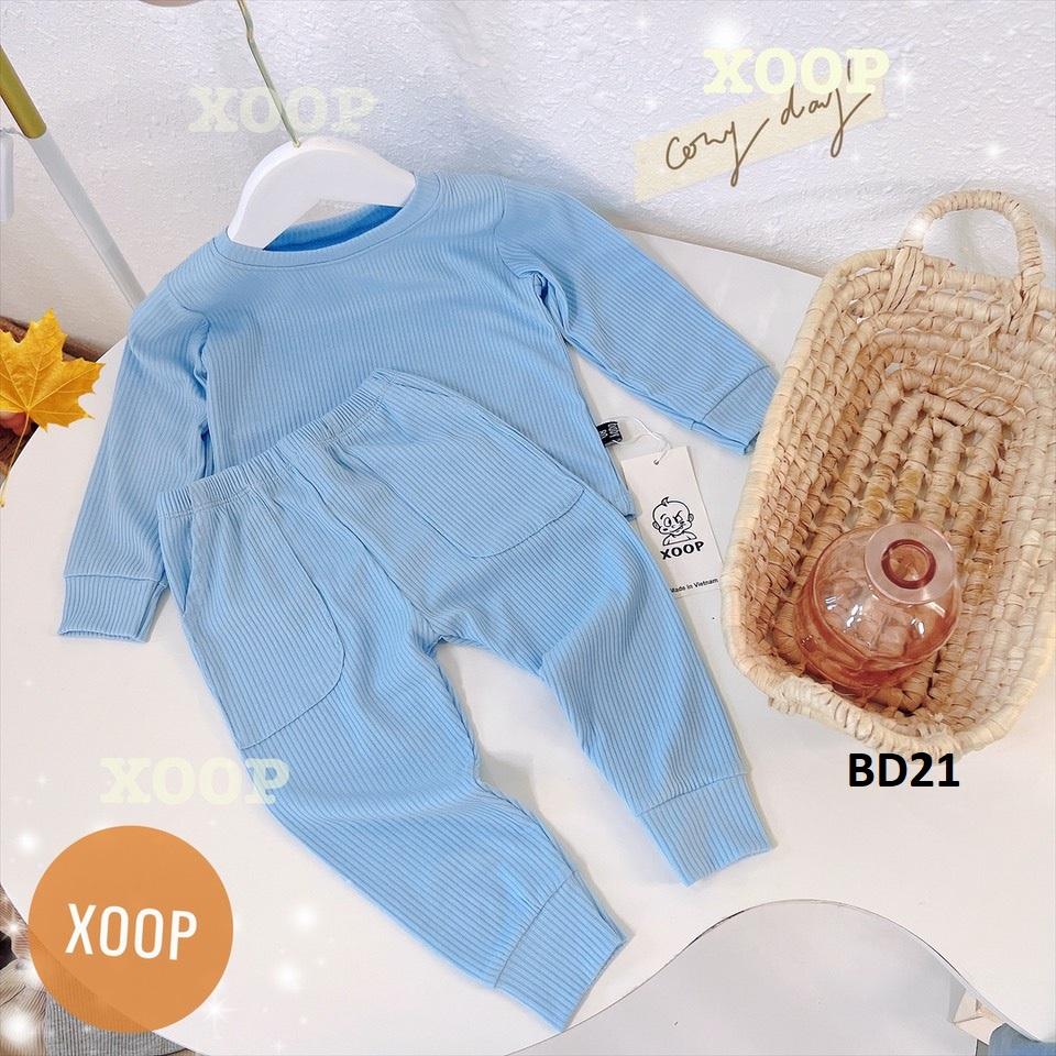 Bộ dài tay chất gân tăm- Bộ dài tay xoop quần có túi hộp cho bé BD21