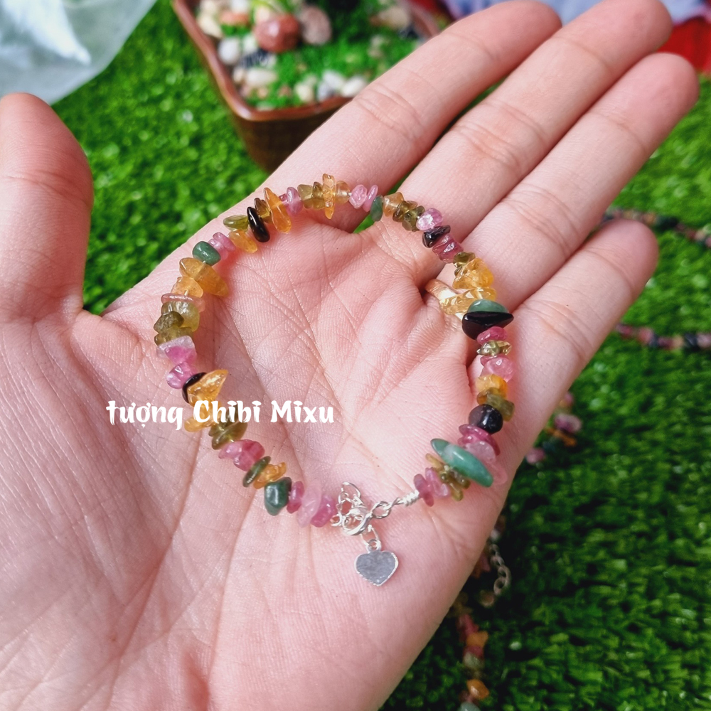 Vòng tay Tourmaline vụn dây bạc siêu xinh