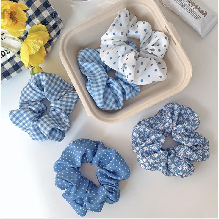 Set 2 dây cột tóc, dây đeo tay vải scrunchies Họa tiết xinh retro xinh xắn đáng yêu