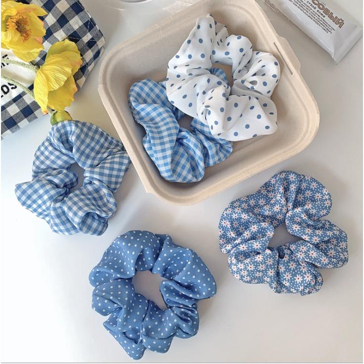 Set 2 dây cột tóc, dây đeo tay vải scrunchies Họa tiết xinh retro xinh xắn đáng yêu PK05