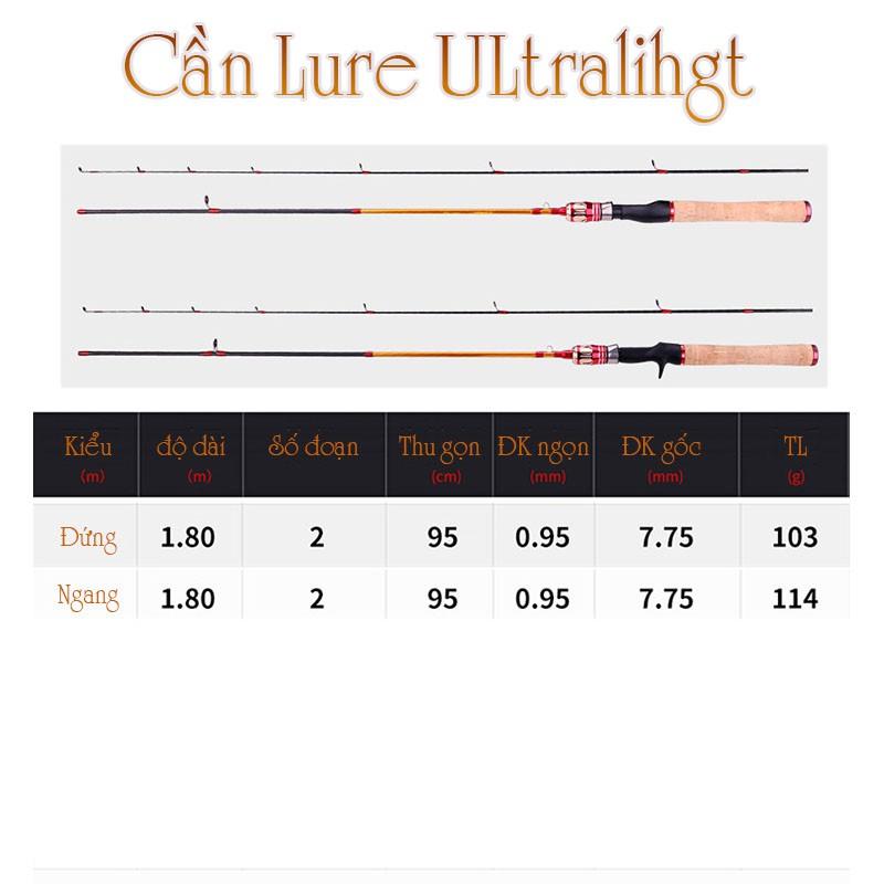 Cần câu lure ULtralight siêu dẻo máy đứng và máy ngang 1m8 UL-vàng