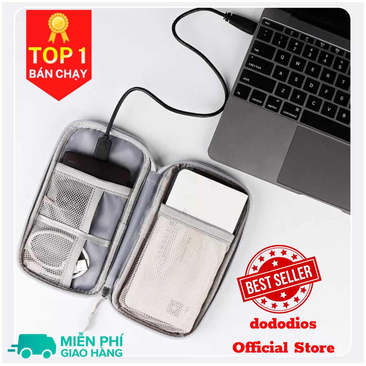 Túi đựng phụ kiện công nghệ đựng pin sạc dự phòng, điện thoại, cáp sạc usb, tai nghe có quai cầm, Túi Đựng Phụ Kiện Công Nghệ Có Quai Cầm, Chống Nước - Hàng Chính Hãng dododios