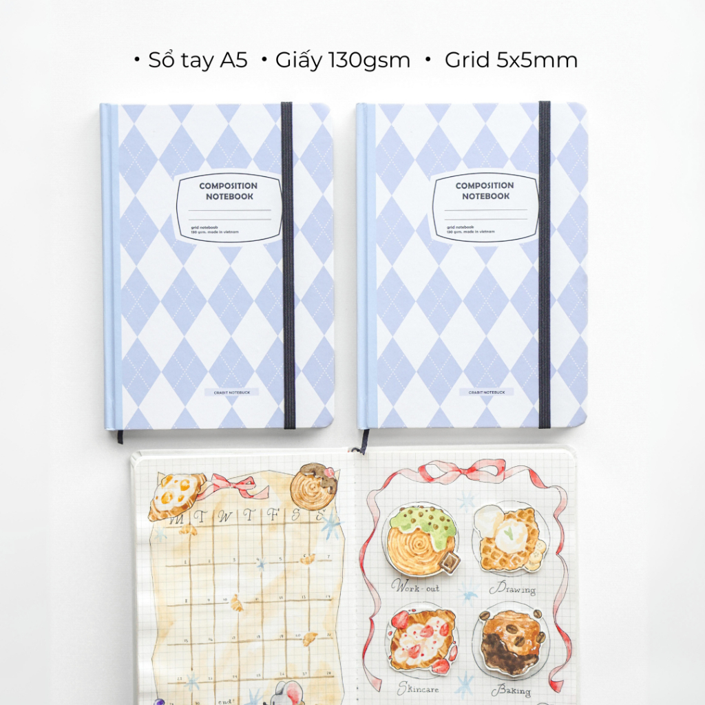 Sổ tay A5 ghi chép tiện dụng 130gsm Crabit Composition Gingham