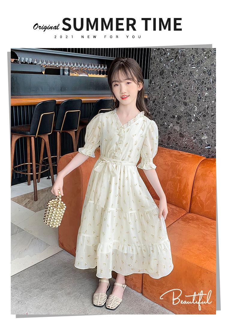 DONGSHOP HOT Váy bé gái mùa hè váy trẻ em hoa chiffon đầm 2023 bé gái lớn cô gái váy mùa hè siêu tiên