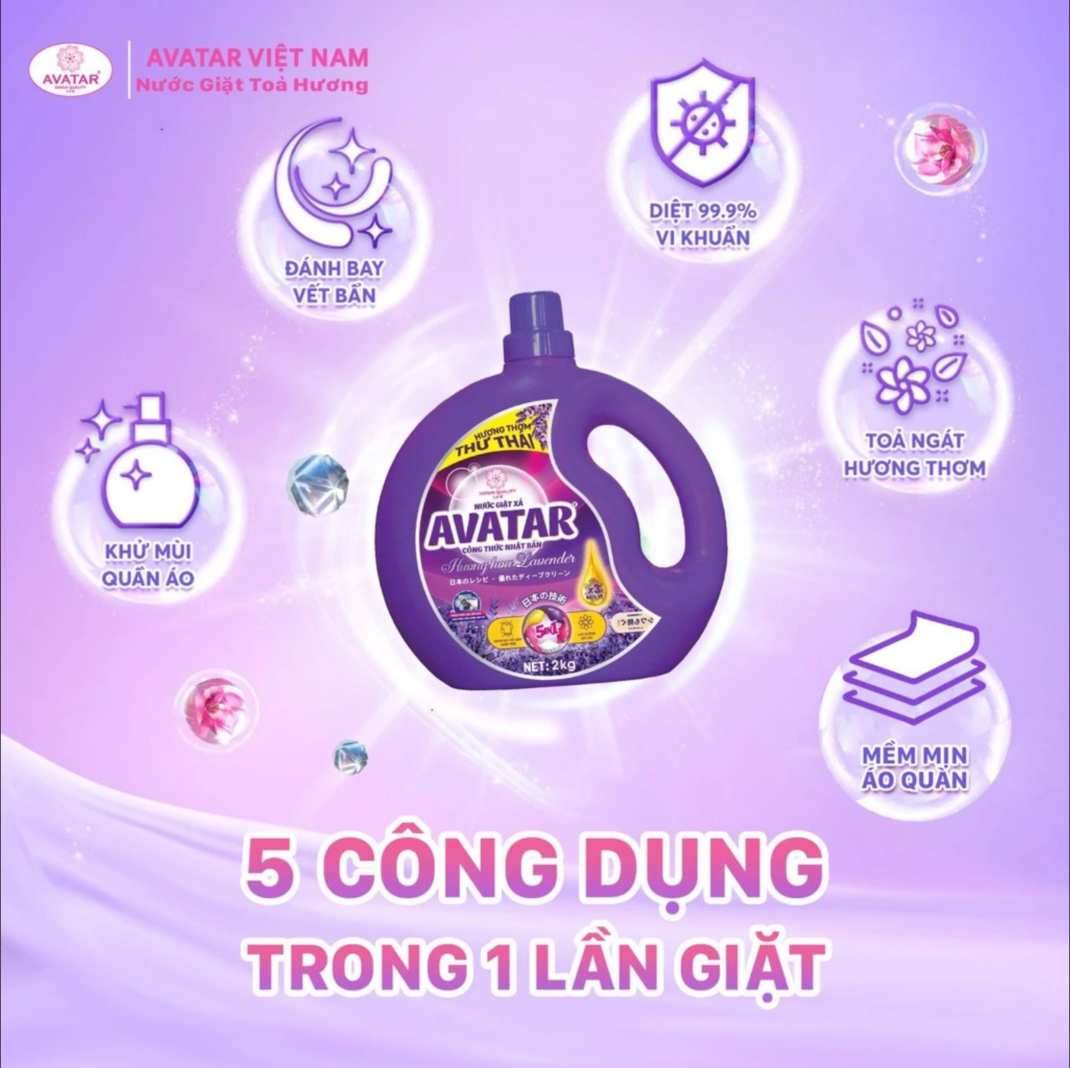 Combo 2 Can Nước Giặt Xả Vải Avatar Hương Lavender 4kg