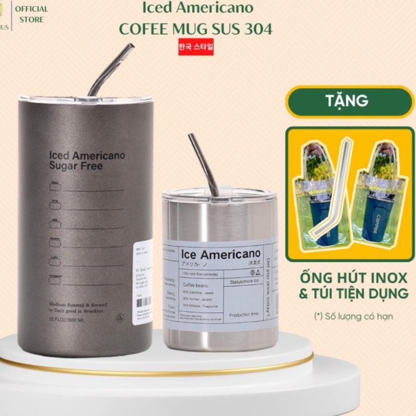 Cốc giữ nhiệt Iced Americano thể tích 650ML/300ML,làm bằng inox,có ống hút