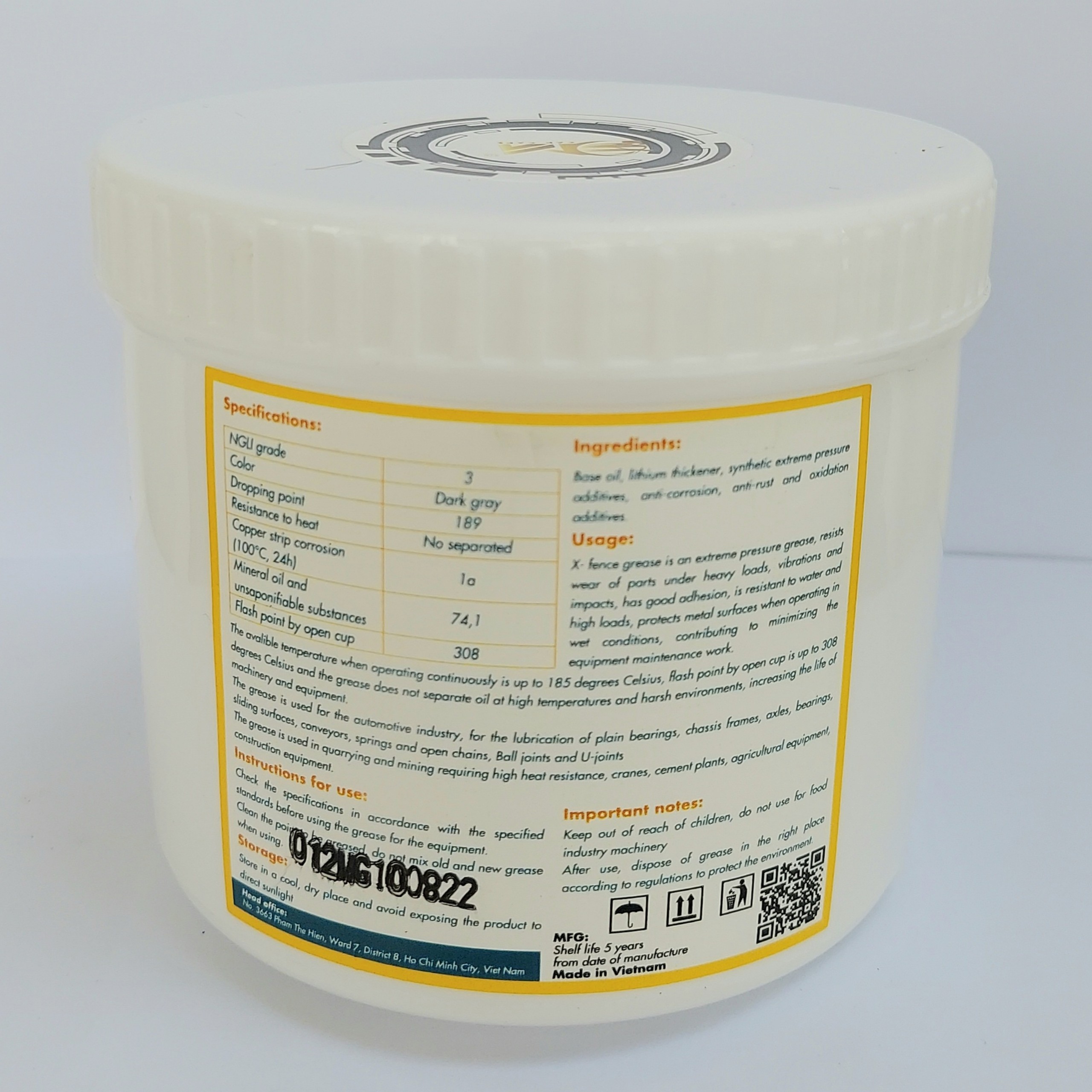 MỠ CHÌ CHỊU NHIỆT CỰC ÁP X-FENCE GRAPHITE GREASE 3 trọng lượng 450gr
