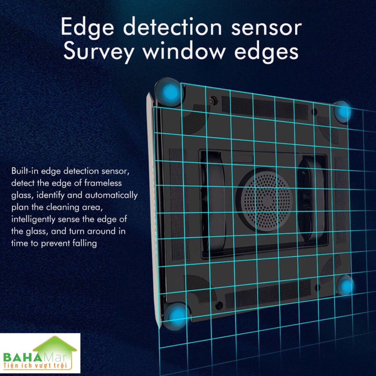 ROBOT THÔNG MINH TỰ ĐỘNG CẢM BIẾN LAU KÍNH, TƯỜNG ỐP CAO - TỰ ĐỘNG PHUN XỊT NƯỚC &quot;BAHAMAR&quot; thông minh tránh chướng ngại vật có điều khiển từ xa  Tự động hút bám kính chống rơi di chuyển hút chân không lau kính