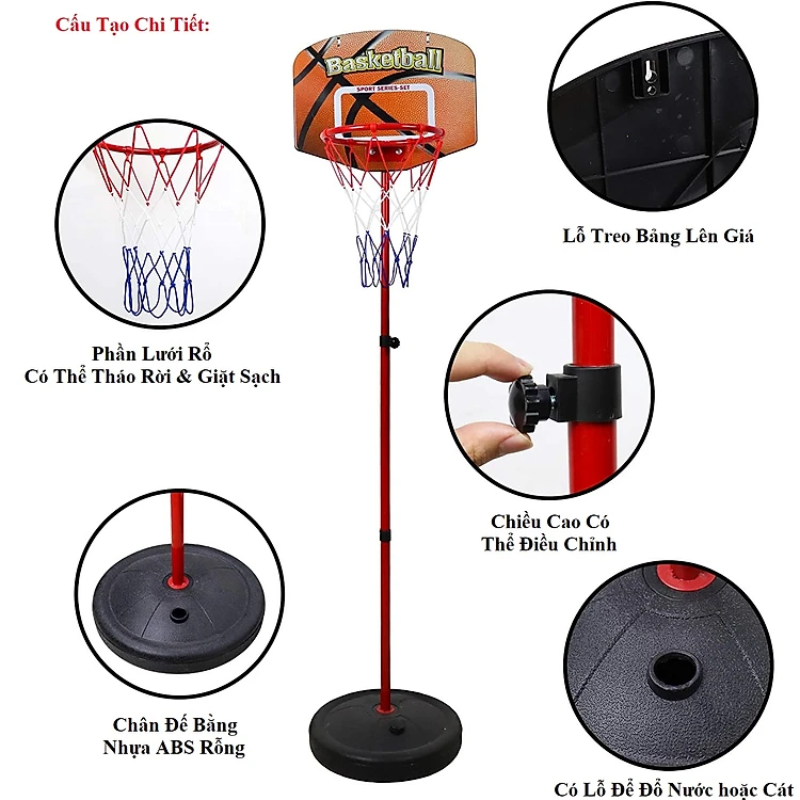 Trụ bóng rổ cho bé - FREE SHIP- Bộ đồ chơi bóng rổ cho trẻ cho bé, tặng full bộ phụ kiện giúp bé chơi thoải mái an toàn