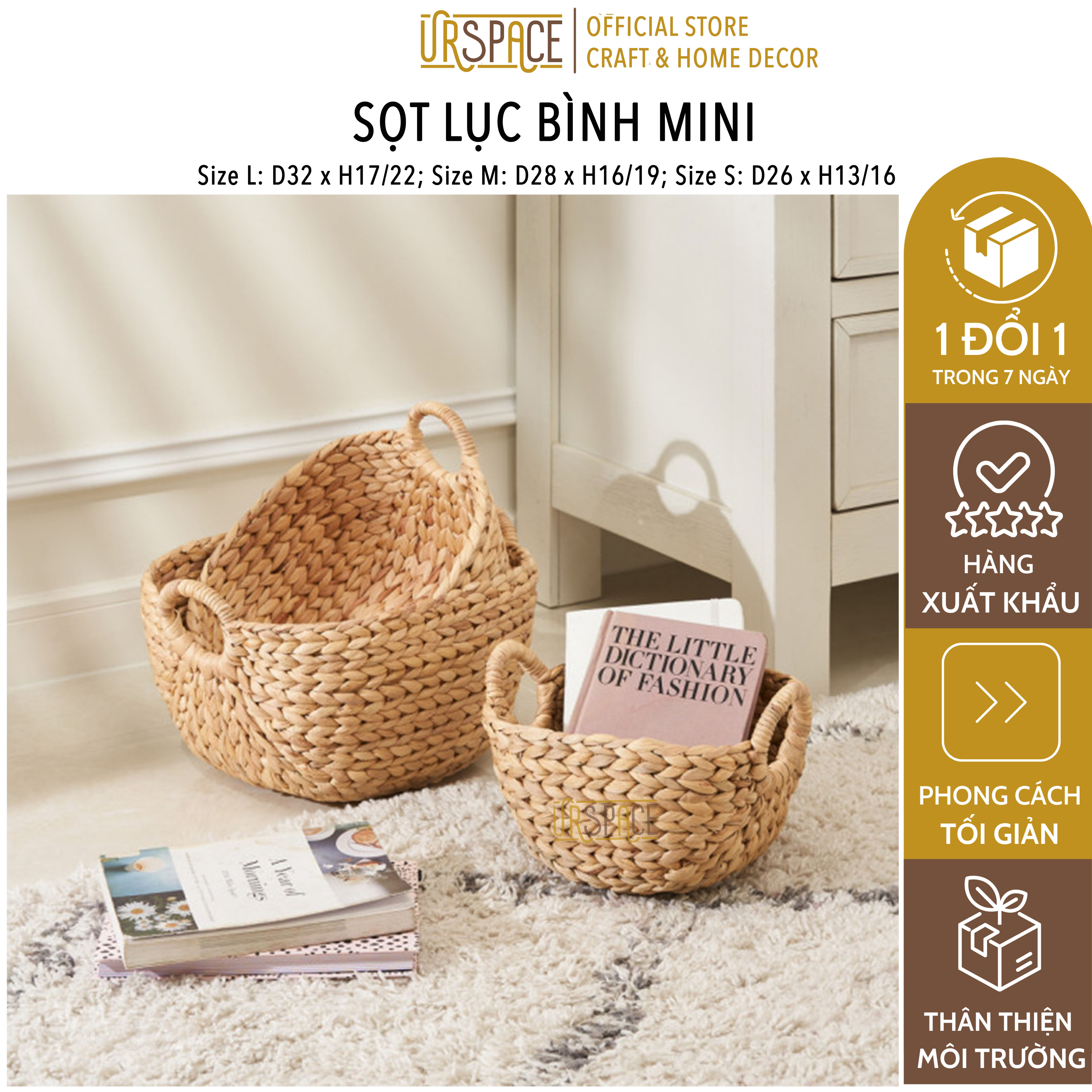 Giỏ lục bình đựng sách báo quần áo URSPACE sắp xếp không gian trang trí decor/ ROUND HYACINTH STORAGE BASKET