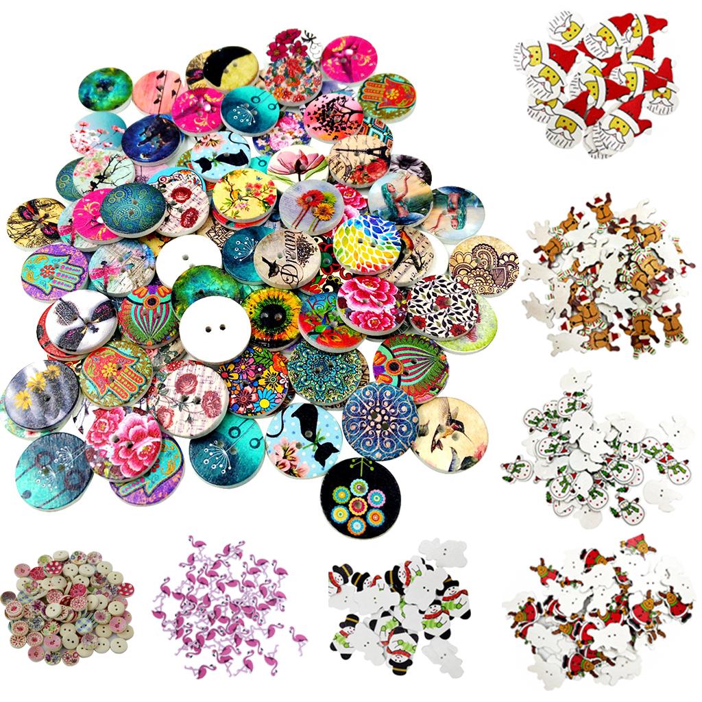 50Pcs Lovely Cartoon Animal Wood Buttons DIY Flamingo Boutons For Kids Baby