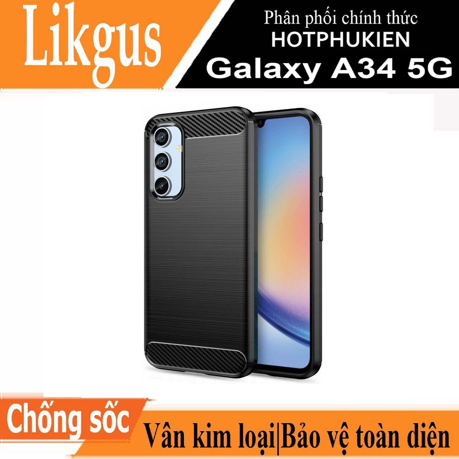 Ốp Lưng Chống Sốc Vân Kim Loại Cho Samsung Galaxy A34 5G Hiệu Likgus Chuẩn Quân Đội, Chống Va Đập, Chống Vân Tay - Hàng Nhập Khẩu